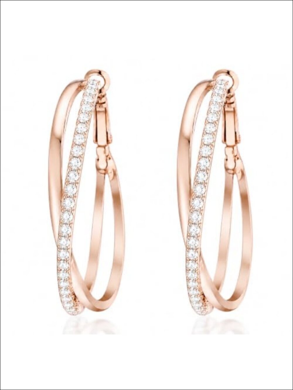 18k Gold Plated Hoop Earrings with Double Layered CZ Crystals